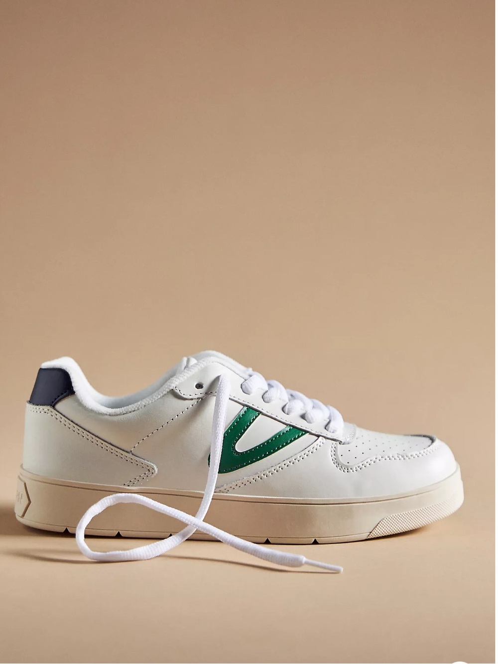 Men's White Leather Sneaker with Green Accent